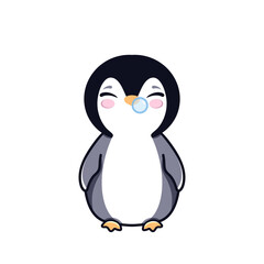 Cute gray baby penguin chibi style