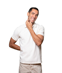 Concerned young man making a scratching gesture