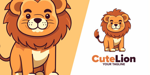 Cute Lion Cartoon Vibe: Playful Vector for Logo, Icon, Design, Poster, Flyer, and Advertisement