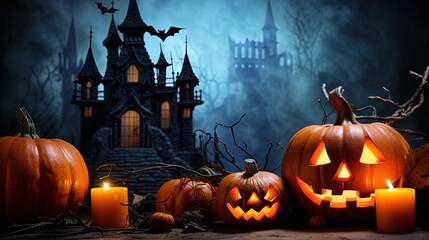 A Halloween background with a soft blue backdrop, generated by AI