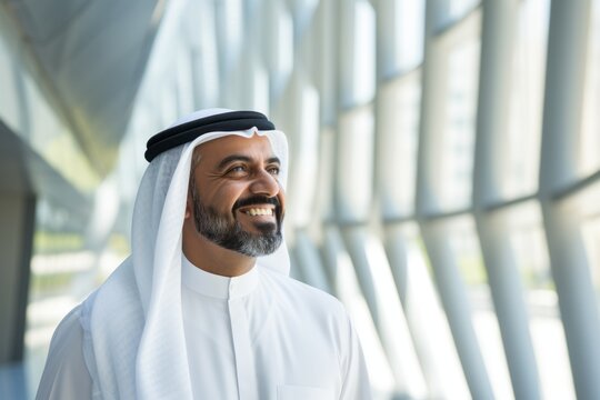 Portrait of a smiling arabian man in a modern office