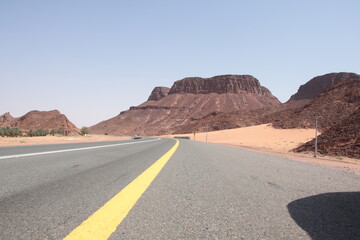 road in the desert, road, highway, desert, asphalt, travel, landscape, sky, usa, mountains, nature,...