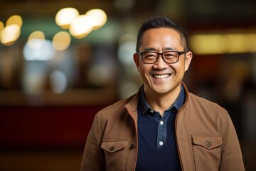 Fototapeta premium Portrait of a happy young asian man smiling at the camera