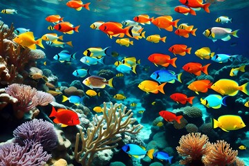 Fototapeta na wymiar underwater world. tropical coral reef and colorful fish in under sea. generated by AI tool
