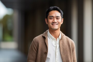 Obraz premium Portrait of a handsome asian man smiling at the camera outdoors
