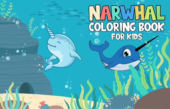 narwhal design coloring book for kids Cover