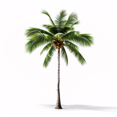 Coconut palm tree isolated on white background. Tropical plant object.