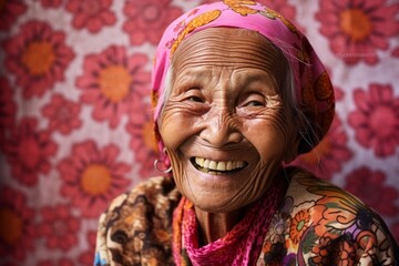 Portrait of an elderly asian woman with a smile on her face