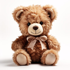 Obraz premium Cute teddy bear isolated on white background. Plush toy object.