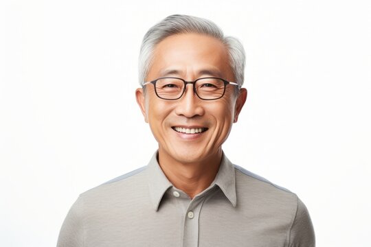 Portrait Of An Asian Senior Man Smiling Isolated On White Background