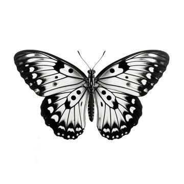 Multicolored butterfly for design. isolated on transparent background. Black white butterfly