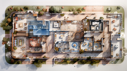 Detailed architectural plan. Top view. Building development concept.