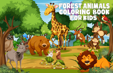 Forest Animals design coloring book for kids Cover