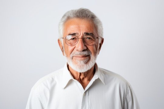 Portrait of senior asian man with eyeglasses on white background