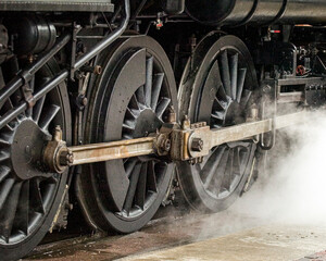 Fototapeta na wymiar Wheels on a steam locomotive