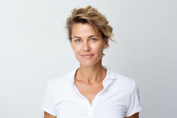 Fototapeta premium Portrait of a smiling businesswoman with blond hair on white background