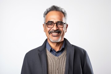 Obraz premium Portrait of a smiling Indian man with eyeglasses on white background
