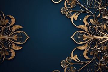 Blue and gold business banner background with golden king ornate and copy space