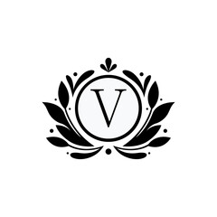 Flower Design Premium Logo Alphabet V