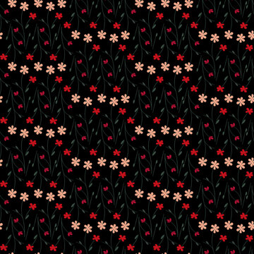 Vector seamless half-drop pattern, with flower
