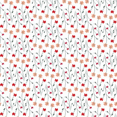 Vector seamless half-drop pattern, with flower