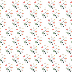Vector seamless half-drop pattern, with flower