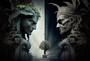 A confrontation between two titans of good and evil. AI Generated