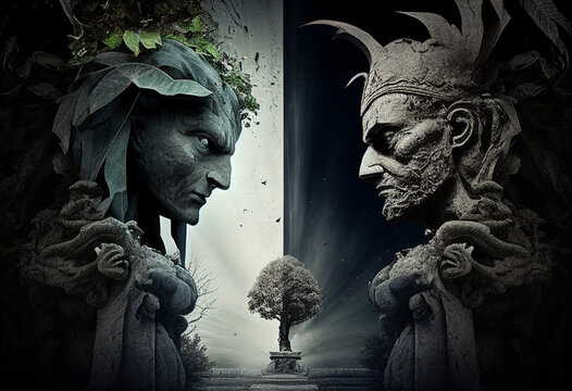 A confrontation between two titans of good and evil. AI Generated