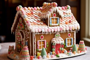 A candy-adorned gingerbread house. Generative AI