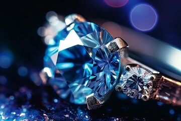 A sparkling, glittery blue gemstone up close. Generative AI