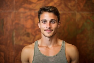 Portrait of a Russian man in his 20s in an abstract background wearing a sporty tank top