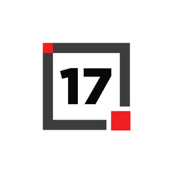 Fototapeta premium 17 number with a gray square icon. 17 number monogram.