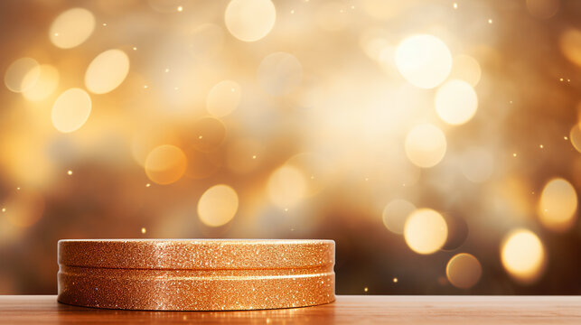 p&oacute;dio em um fundo dourado com bokeh turva