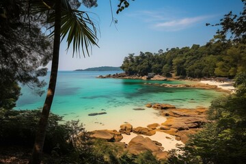 Stunning Chong Khat Bay on Surin Islands with turquoise waters and sandy beaches in Thailand. Generative AI
