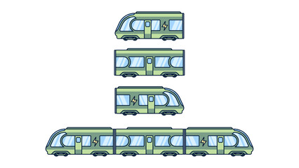 Set of modern and sustainable passenger tram. Future transport logistics vector illustration