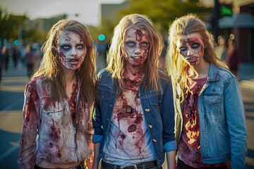 Teens Dressed as Zombies for Halloween