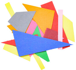 Stack of colorful scraps, stripes or snippets of cut out paper or cardboard, isolated png on transparent background © MikeCS Images