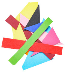 Colorful scraps, stripes or snippets of cut out paper or cardboard, isolated png on transparent background