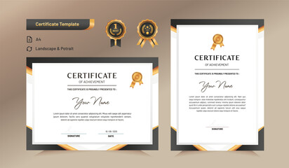 Black and gold certificate of achievement template. For award, business, and education needs. Vector Illustration - obrazy, fototapety, plakaty