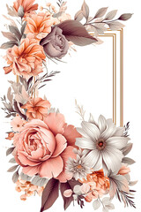 Flower arrangement with copy space. Vintage template greeting card base design. Floral banner, poster, white background.