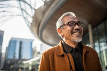 Portrait of mature Asian businessman with eyeglasses in the city