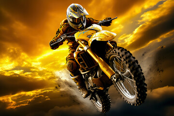 Dirt bike rider doing a big jump. Supercross, motocross, high speed. Sport concept.	
