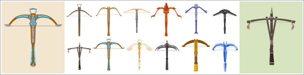 A collection of fantasy crossbow weapons - obrazy, fototapety, plakaty