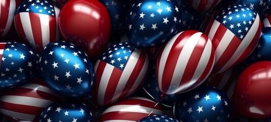 USA United states celebration holiday background greeting card - many balloons with american flag (Generative Ai)