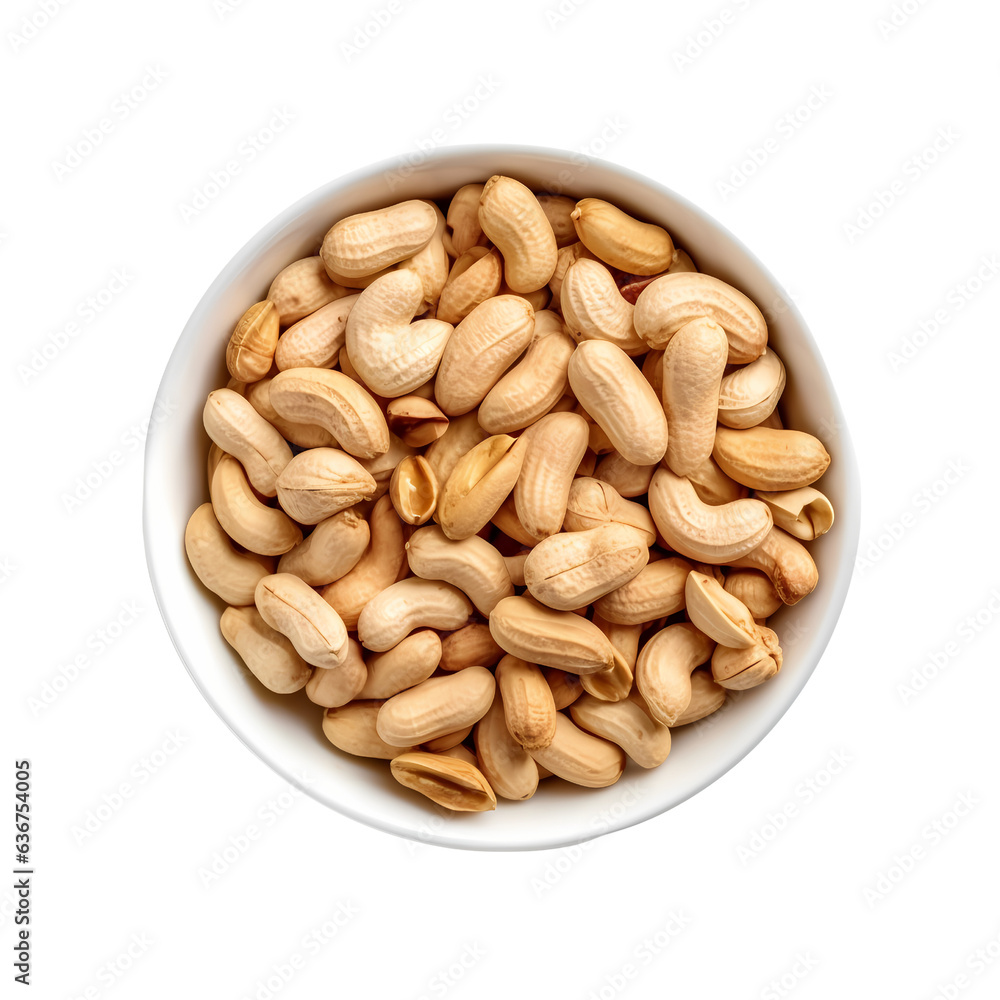 Wall mural bowl of peanuts with shell top view isolated on transparent background