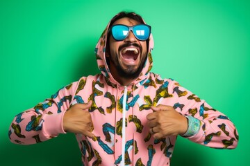 Portrait of a Saudi Arabian man in his 30s in an abstract background wearing a pair of leggings or tights