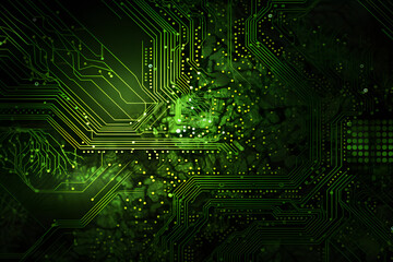 Obraz premium green leaf Abstract computer circuit Background
