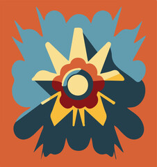 Flat Icon of Exploding Flower with Long Shadow
