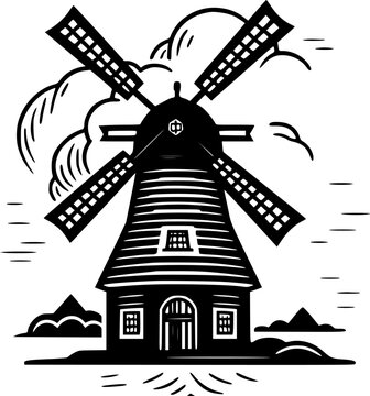 Windmill | Black and White Vector illustration