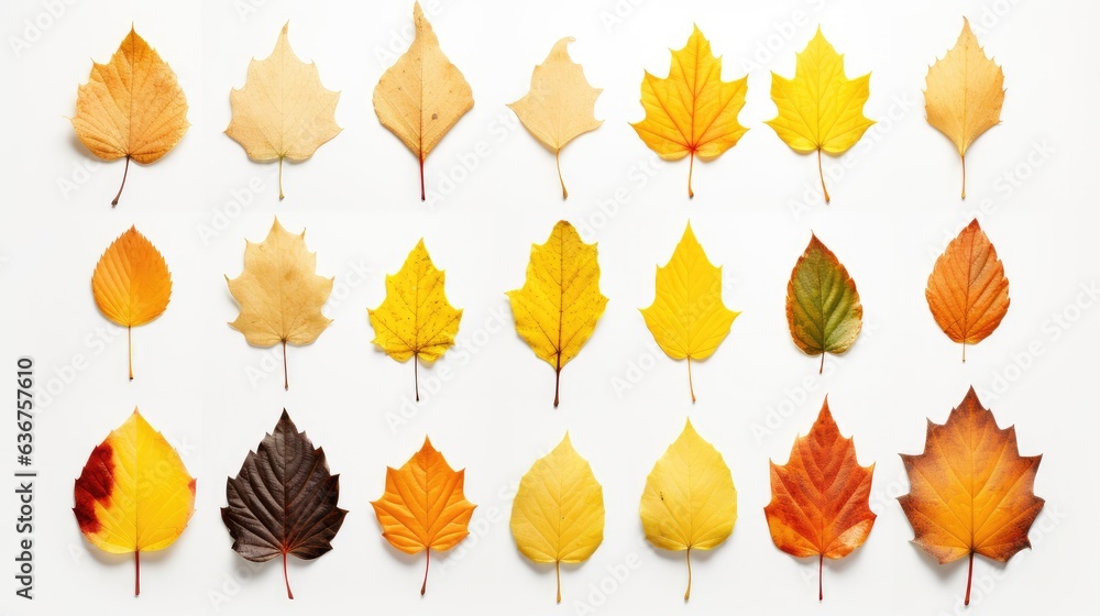 Aufkleber isolated leaves. collection of multicolored fallen autumn leaves isolated on white background create